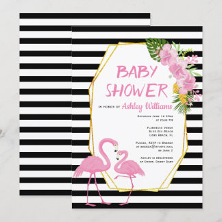 Invitation Polygone or et baby shower flamants roses