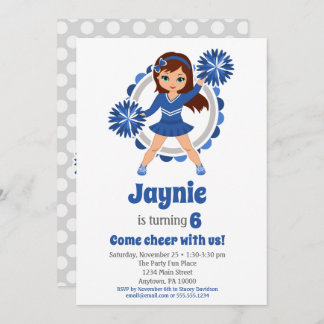 Invitation Pom-pom girl Bleu - Brunette Girls Joyeux Annivers