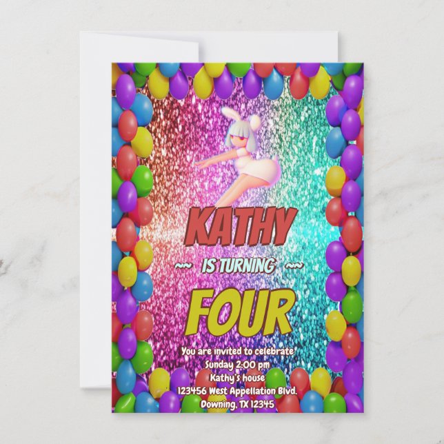 Invitation Pom-pom girl Bunny Pompom Fun anniversaire invitat (Devant)