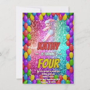 Invitation Pom-pom girl Bunny Pompom Fun anniversaire invitat