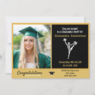 Invitation Pom-pom girl graduation Noir et or