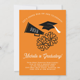 Invitation Pom-pom girl Graduation Party Orange et Noir