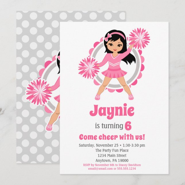 Invitation Pom-pom girl rose Filles de cheveux noirs Cheveux  (Devant / Derrière)