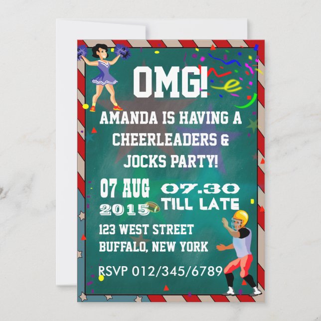 Invitation Pom-Pom Girls et Athlètes Tableau Noir (Devant)