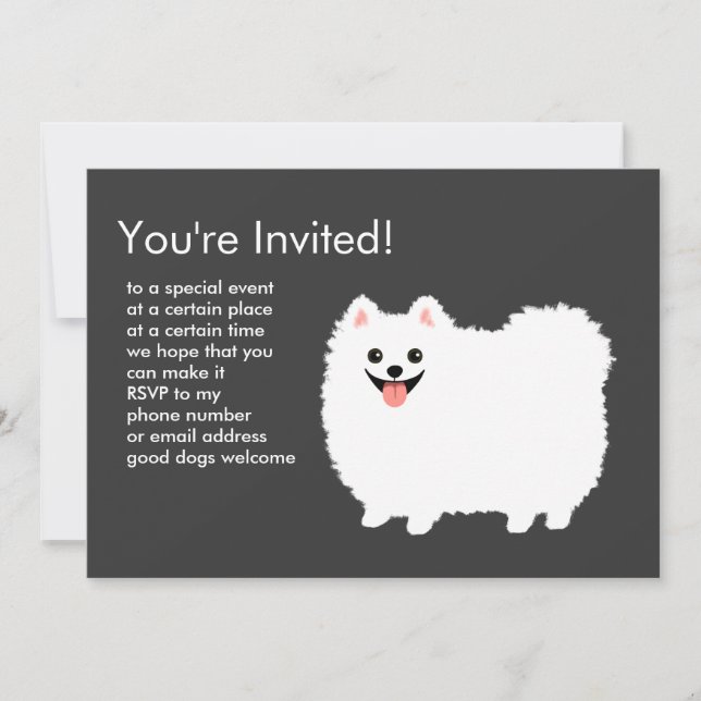 Invitation Poméranien blanc et duveteux (Devant)