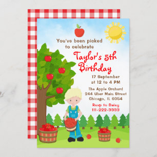 Invitation Pomme cueillette Anniversaire Blonde Cheveux Boy I