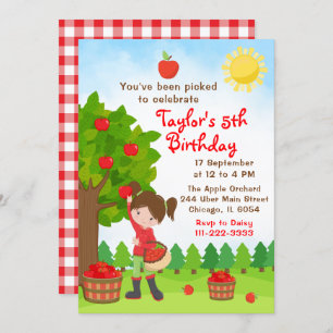 Invitation Pomme cueillir Anniversaire Brown cheveux fille in
