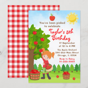 Invitation Pomme cueillir Anniversaire Red Hair Girl Invitati