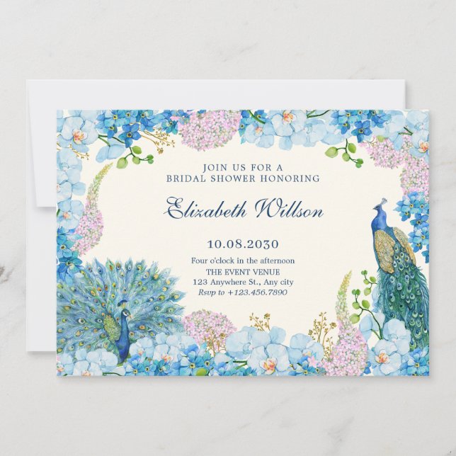Invitation Pomme de douche nuptiale à fleurs bleues (Devant)