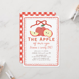 Invitation Pomme de Nos Yeux Fille au Ruban Rouge 1er Anniver