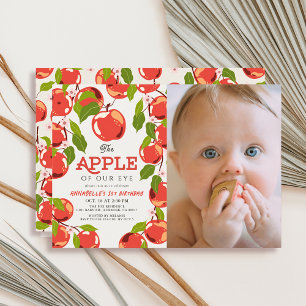 Invitation Pomme de nos yeux Floral Photo 1er anniversaire