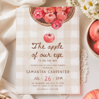 Invitation pomme de nos yeux paniers en vichy baby shower
