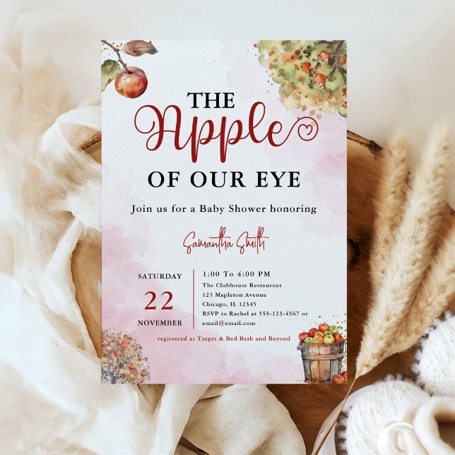 Invitation Pomme de notre oeil aquarelle chute Baby shower Ap (Apple of Our Eye Watercolor Fall Apple Baby Shower Invitation)