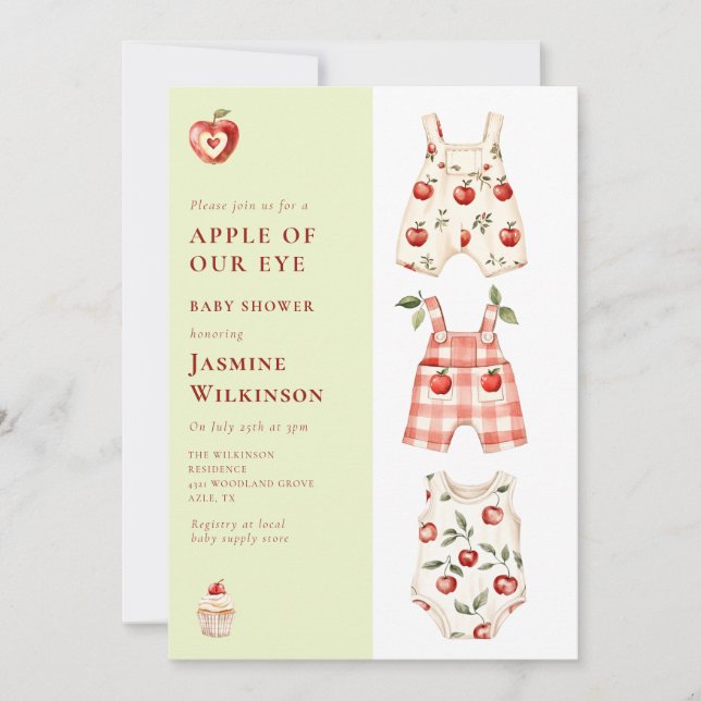 Invitation Pomme de notre oeil Baby shower d'aquarelle modern (Devant)
