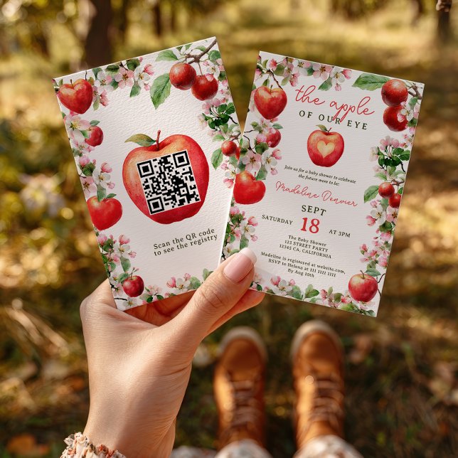 Invitation Pomme de notre oeil Floral Orchard Qr Baby shower (Apple of Our Eye Floral Orchard Qr Baby Shower Invitation)