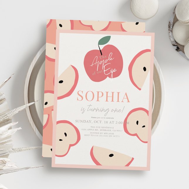 Invitation Pomme de notre oeil rose fille 1er anniversaire (Créateur téléchargé)