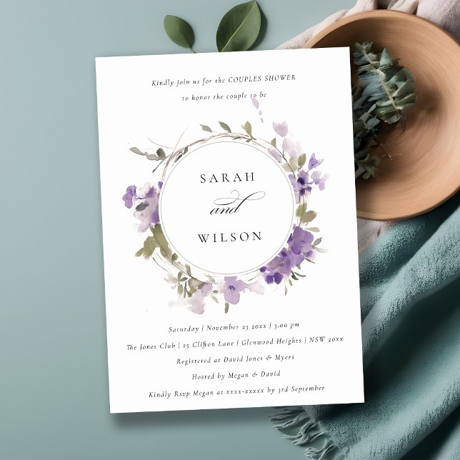 Invitation Pomme de terre rustique Lilac Floral Wreath Couple (Créateur téléchargé)