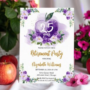 Invitation Pomme d'or violet Floral Teacher Parti de retraite