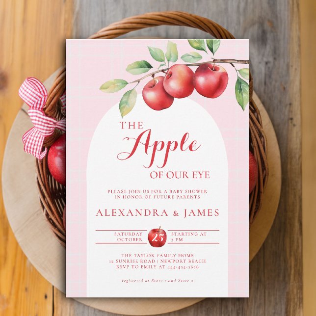 Invitation Pomme Harvest Boho Arch Coed Automne Chic Girl Dou (fall baby shower invitation apple of our eye girl pinkboho arch watercolor rustic elegant autumn)