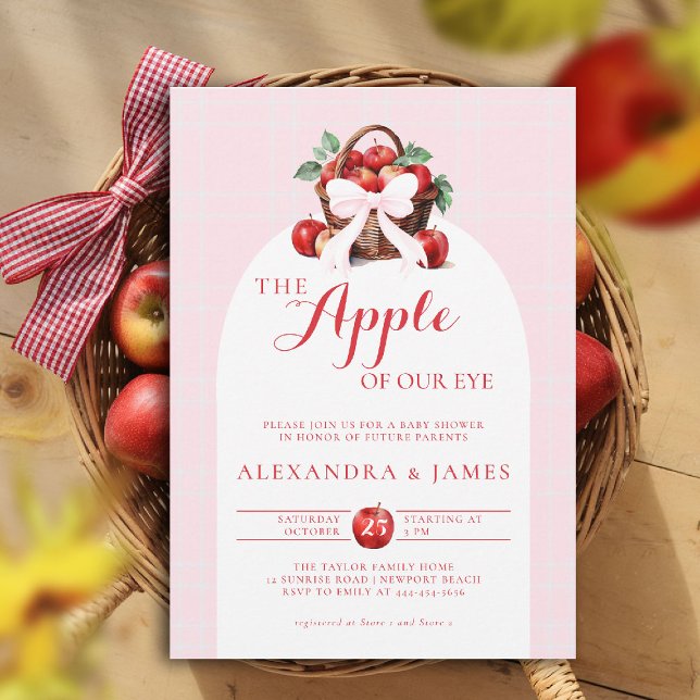 Invitation Pomme Récolte Bow Boho Arch Coed Automne Fille Dou (fall baby shower invitation apple of our eye girl pink bow boho arch watercolor rustic elegant autum)