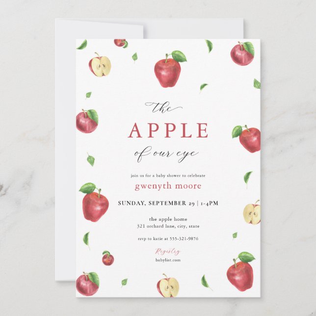 Invitation Pomme rouge de notre Baby shower oculaire Invitati (Devant)