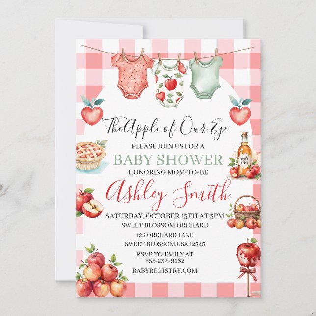 Invitation Pomme rouge tomber de mon Baby shower oculaire (Devant)