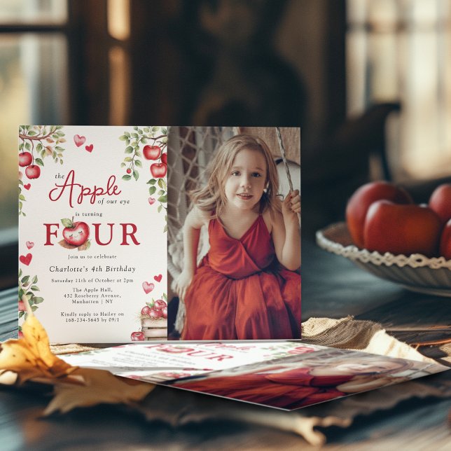 Invitation Pomme Sucrée De Nos Yeux |  Photo 4e Anniversaire (Créateur téléchargé)