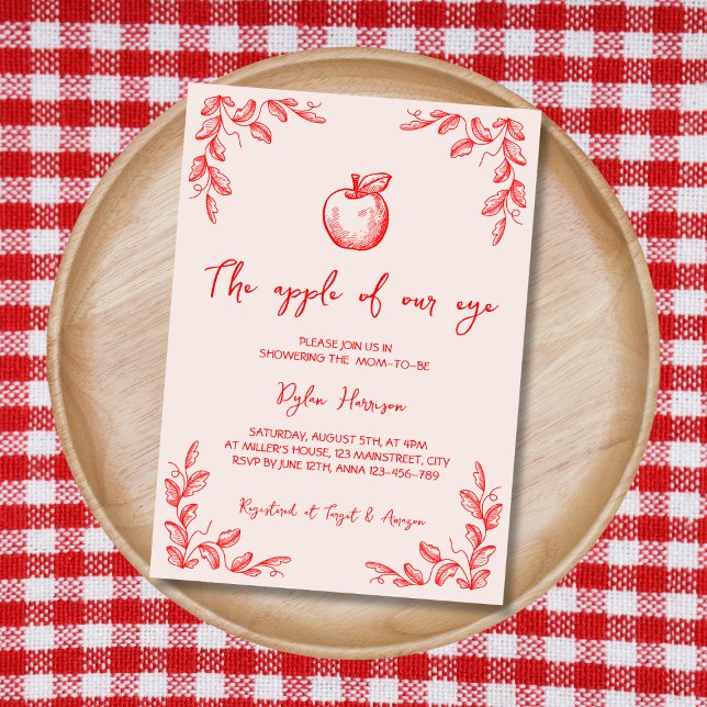 Invitation Pomme Tirée À La Main De Notre Baby shower D'Autom (Hand Drawn Apple Of Our Eye Fall Baby Shower Invitation)