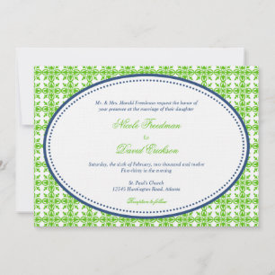 Invitation Pomme vert marine ovale perlé preppy personnalisat