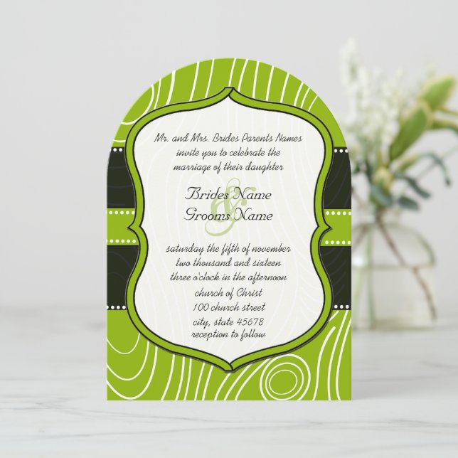 Invitation Pomme Vert Noir Vintage Grain Mariage (Debout devant)