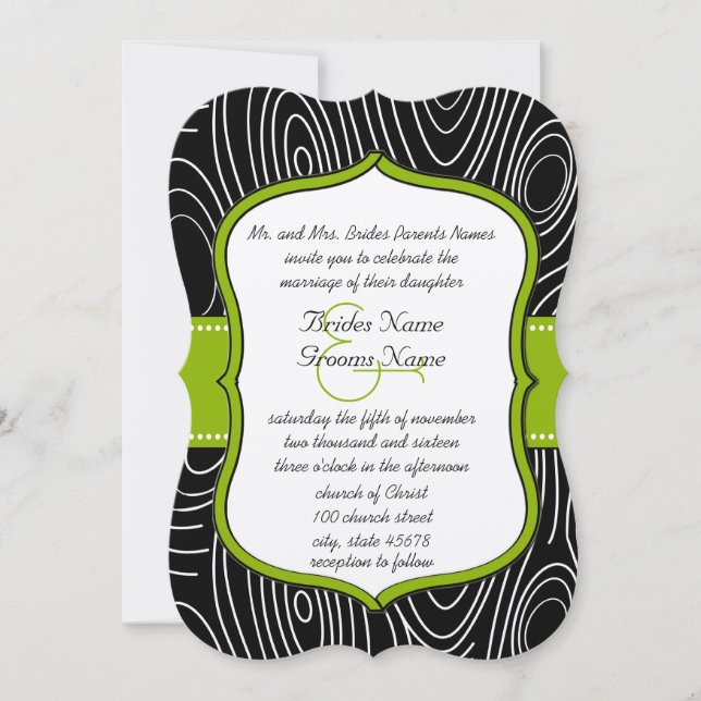 Invitation Pomme Vert Noir Vintage Grain Mariage (Devant)