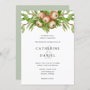 Invitation Pommes aquarelles avec mariage de branches