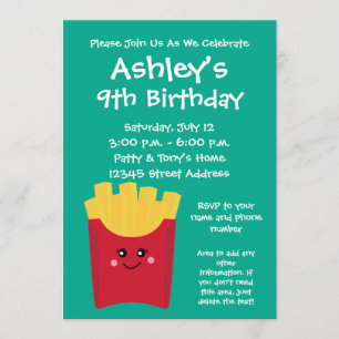 Invitation Pommes frites mignonnes de Kawaii avec le nom fait