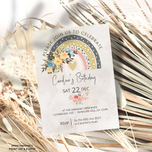 Invitation Pompas Moderne Grass Retro Rainbow Boho Anniversai