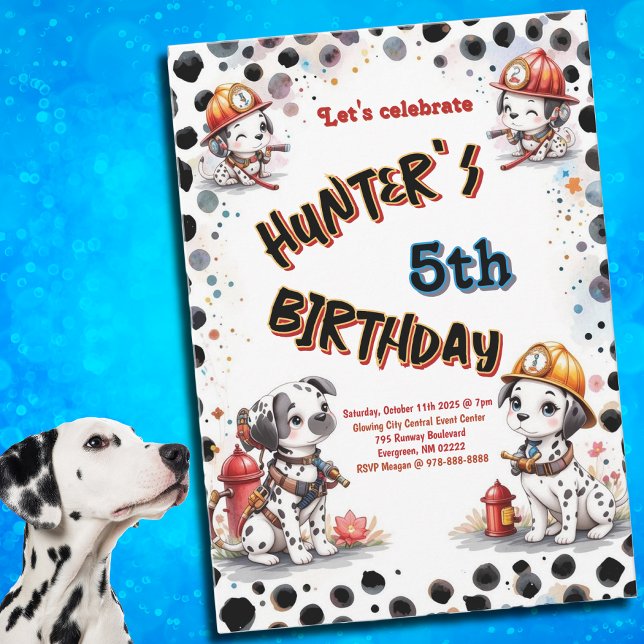 Invitation Pompier Dalmatien repéré Anniversaire (Créateur téléchargé)