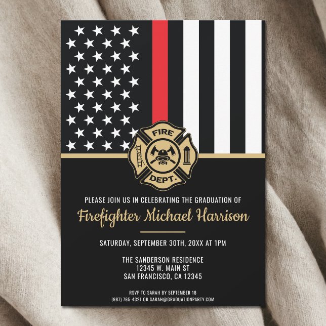 Invitation Pompier Diplôme Rouge Flag Flaman (Firefighter Graduation Red Flag Fireman Invitation)