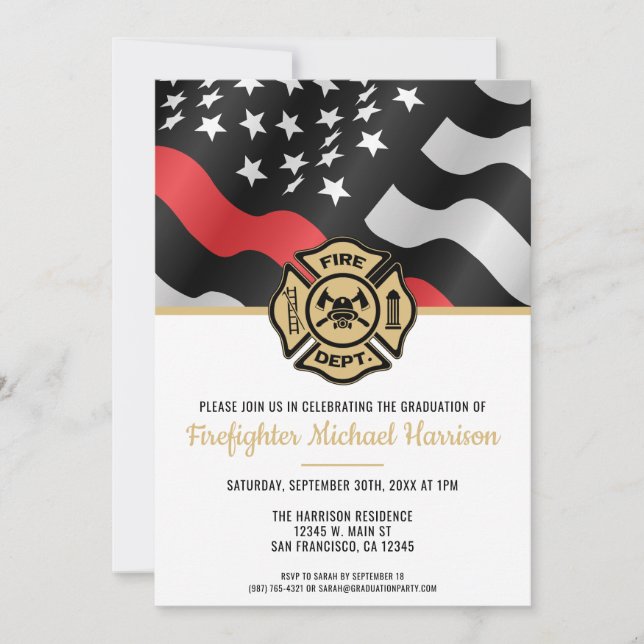 Invitation Pompier Fire Academy Fête de graduation de pompier (Devant)