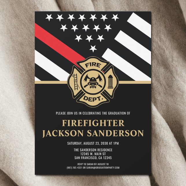 Invitation Pompier Fire Academy Fête de graduation de pompier (Firefighter Fire Academy Fireman Graduation Party Invitation)