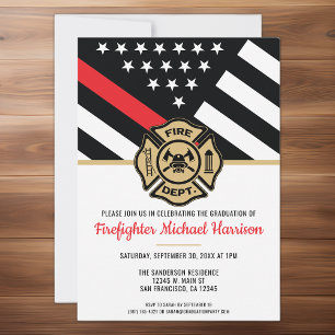 Invitation Pompier Fire Academy Red Line Drapeau Graduation