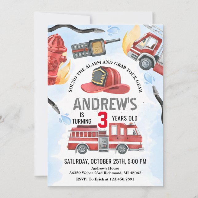 Invitation Pompier individuel Camion Fête d'anniversaire (Devant)