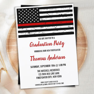 Invitation Pompier Mince Red Line Fire Academy Graduation