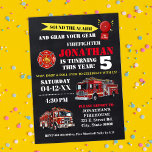Invitation Pompier n'importe quel âge Anniversaire Camion de<br><div class="desc">Invitation Fireman Anniversaire adaptée à tout âge. Cliquez sur "Détails" personnalisez ce modèle pour modifier le texte,  pour une personnalisation supplémentaire (couleur de police,  style de police,  ajouter une photo,  changer d'arrière - plan),  faites défiler les détails et cliquez sur le lien "Modifier à l'aide de l'outil de conception".</div>