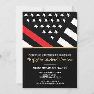 Invitation Pompier Pompier Académie Drapeau Fireman Graduatio