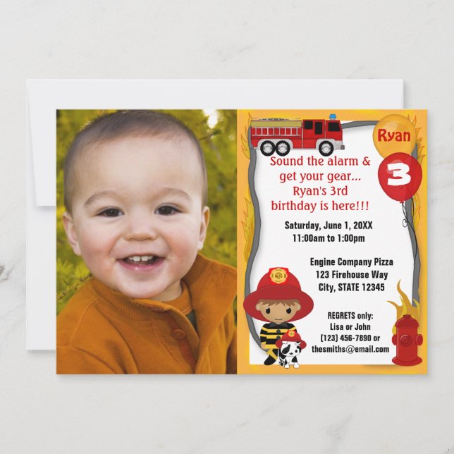 Invitation Pompier Pompier Dalmatien Anniversaire FFP02A (Devant)