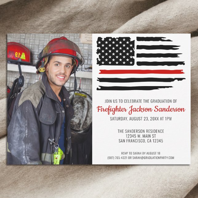 Invitation Pompier pompier photo de l'Académie des pompiers (Firefighter Fireman Photo Fire Academy Graduation Invitation)