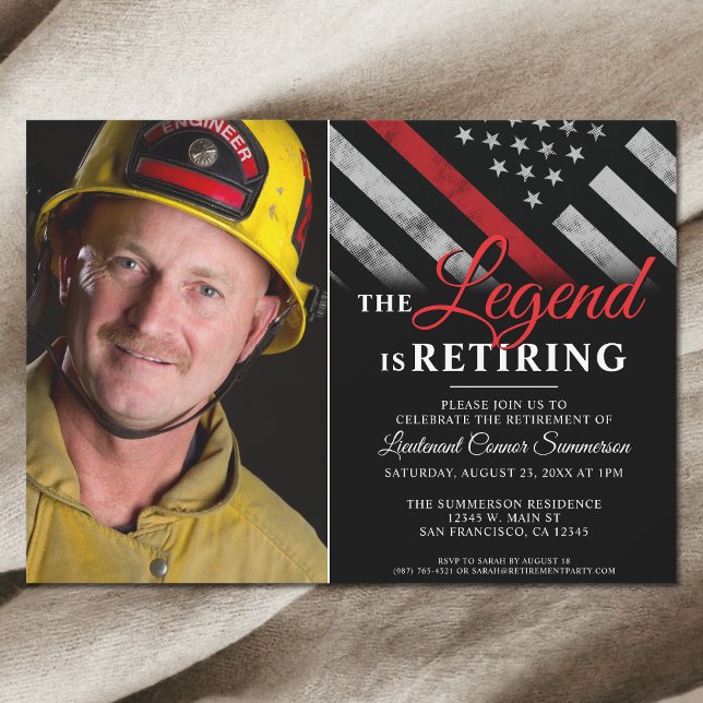 Invitation Pompier Pompier Service de retraite Photo (Firefighter Fire Department Retirement Photo Invitation)