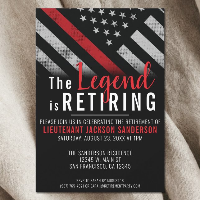 Invitation Pompier Pompier Service de retraite pompier (Fireman Retirement Thin Red Line Firefighter Party Invitation)