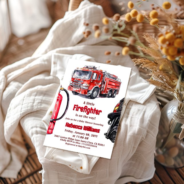 Invitation Pompier Red Fire Truck Baby shower garçon (Créateur téléchargé)