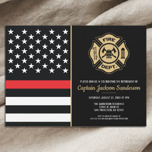 Invitation Pompier Red Line Drapeau Fireman Parti de retraite