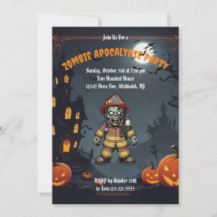 Invitation Pompier Zombie. Parti Apocalypse Zombie